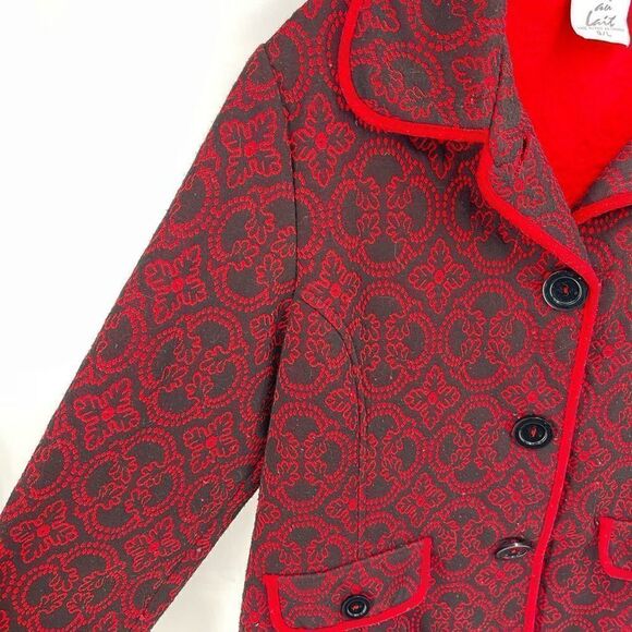 Cafe Au Lait Womens Vintage Blazer Jacket Patterned Button Up Black Red Large - Picture 4 of 10